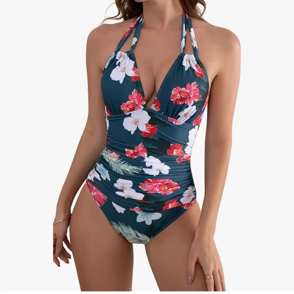 NWT Teal and Pink Floral One-Piece Swimsuit
